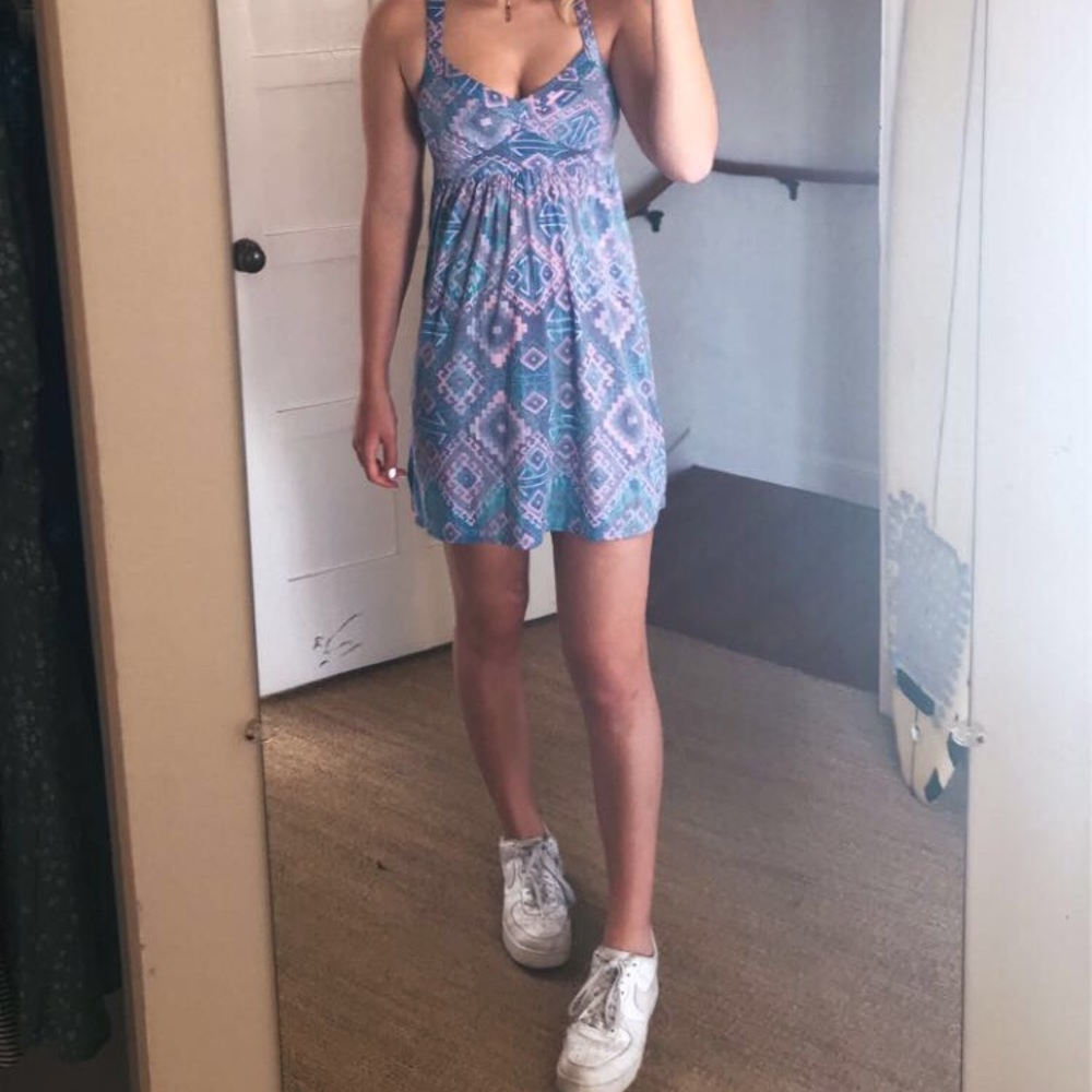 Adorable lilac+blue indie mini dress